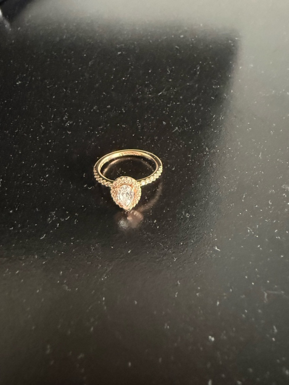 Pandora Gold Teardrop Halo Ring with Clear Center